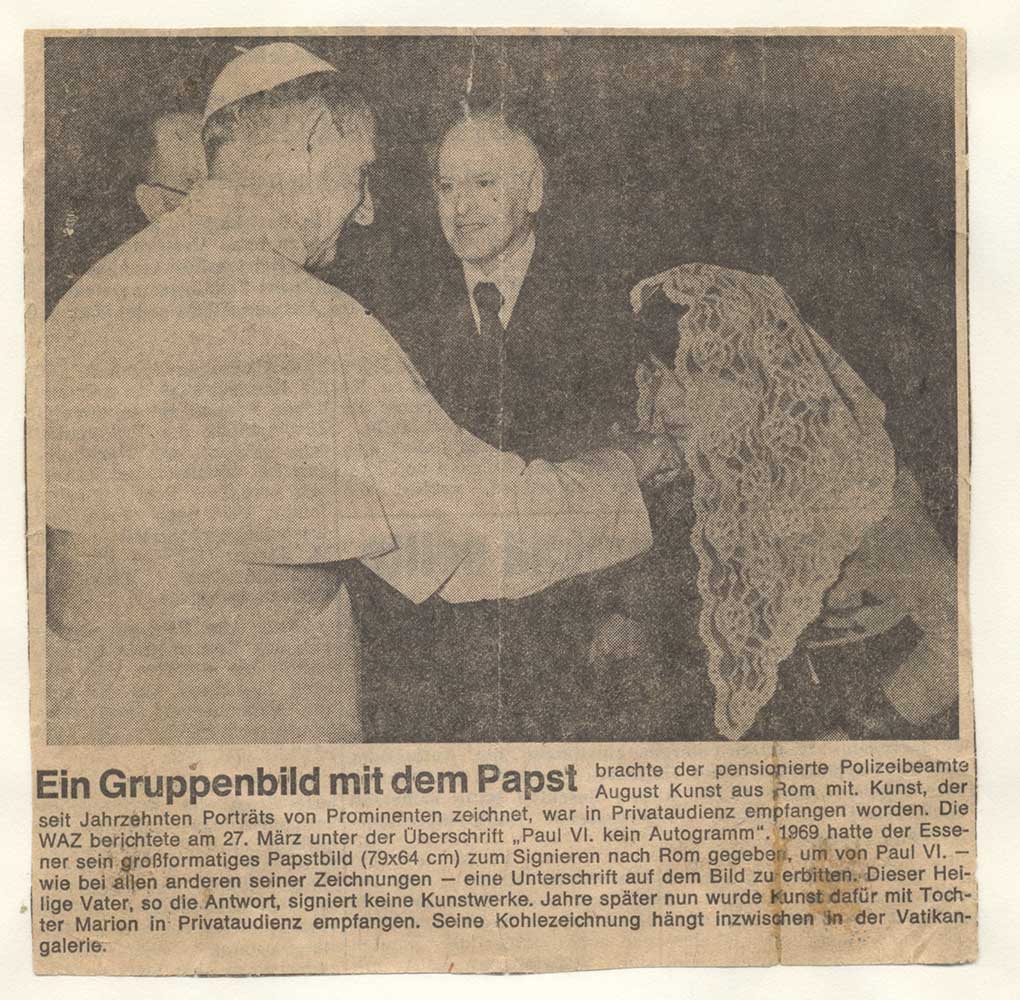Der Heilige Vater Papst Paul VI empfängt August Kunst und Tochter Marion zur Privataudienz - Westdeutsche Allgemeine Zeitung Pressebericht über die Audienz von August Kunst und Tochter Marion beim Papst