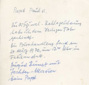 Notiz von August Kunst auf der Rückseite eines Fotos der Privataudienz