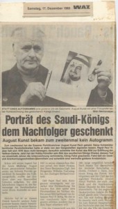 König Fahd schenkt August Kunst eine goldene Armbanduhr für das Porträt des verstorbenen König Khalid - Bericht Dezember 1983