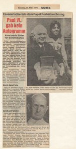 Vatikan bat um Schenkung des Porträts von Papst Paul VI - Bericht vom März 1976